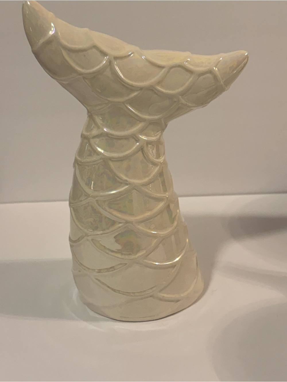 Iridescent Ceramic Mermaid Tail Sculpture - Cream